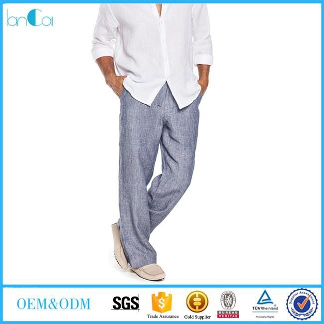 casual big mens linen pants-B