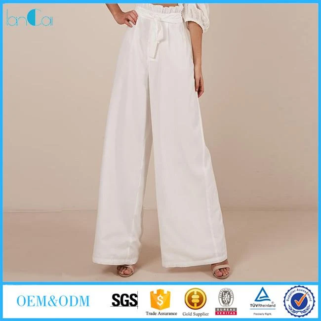 Women White High Waist Pants Cotton